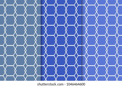 Blue geometric ornaments. Set of vertical seamless patterns for web, textile and wallpapers