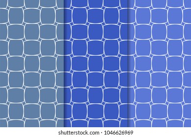 Blue geometric ornaments. Set of vertical seamless patterns for web, textile and wallpapers