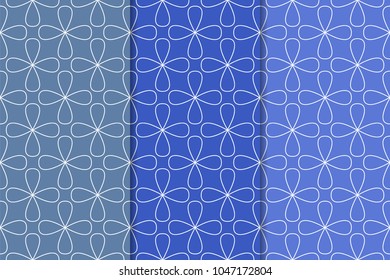 Blue geometric ornaments. Set of vertical seamless patterns for web, textile and wallpapers