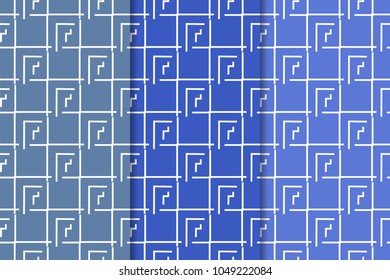 Blue geometric ornaments. Set of vertical seamless patterns for web, textile and wallpapers