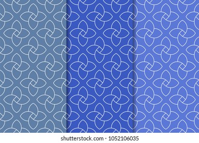 Blue geometric ornaments. Set of vertical seamless patterns for web, textile and wallpapers
