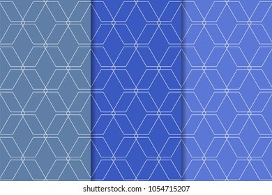 Blue geometric ornaments. Set of vertical seamless patterns for web, textile and wallpapers