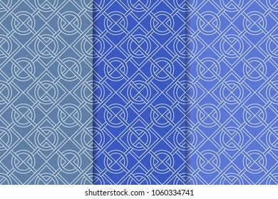 Blue geometric ornaments. Set of vertical seamless patterns for web, textile and wallpapers