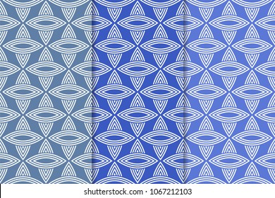 Blue geometric ornaments. Set of vertical seamless patterns for web, textile and wallpapers