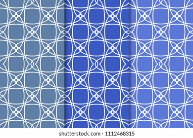 Blue geometric ornaments. Set of vertical seamless patterns for web, textile and wallpapers