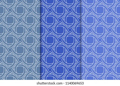 Blue geometric ornaments. Set of vertical seamless patterns for web, textile and wallpapers
