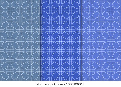 Blue geometric ornaments. Set of vertical seamless patterns for web, textile and wallpapers