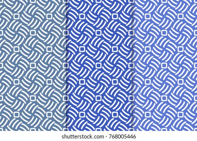 Blue geometric ornaments. Set of vertical seamless patterns for web, textile and wallpapers