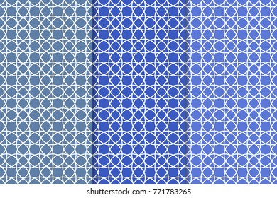 Blue geometric ornaments. Set of vertical seamless patterns for web, textile and wallpapers