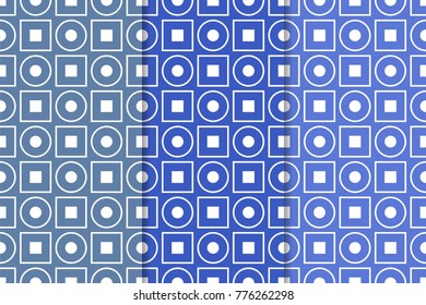 Blue geometric ornaments. Set of vertical seamless patterns for web, textile and wallpapers