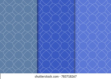 Blue geometric ornaments. Set of vertical seamless patterns for web, textile and wallpapers