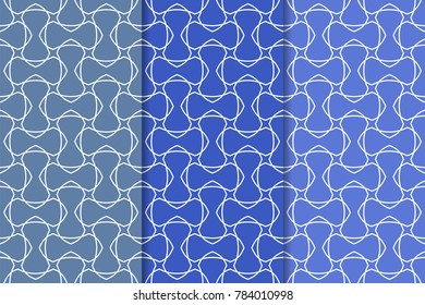 Blue geometric ornaments. Set of vertical seamless patterns for web, textile and wallpapers