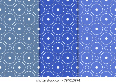 Blue geometric ornaments. Set of vertical seamless patterns for web, textile and wallpapers