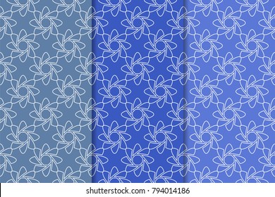 Blue geometric ornaments. Set of vertical seamless patterns for web, textile and wallpapers