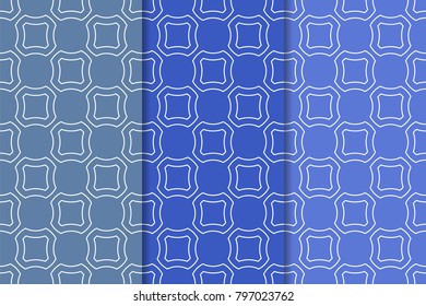 Blue geometric ornaments. Set of vertical seamless patterns for web, textile and wallpapers