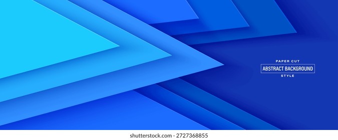 Fundo de papel geométrico azul. Padrão de triângulo abstrato na marinha. Fundo ideal para projetos de banner, brochura, modelo gráfico. Padrão bg de forma triangular em camadas de cartão de corte azul.