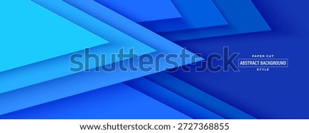 Blue geometric papercut backdrop. Abstract triangle pattern in navy. Ideal background for banner, brochure, graphic template projects. Blue cut cardboard layered triangular shape bg pattern.