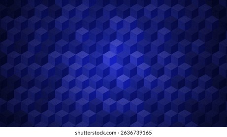 Blue Geometric Pattern With 3d Cube. Abstract Vector Background.  Optical Illusion Design With Blue Cube Texture. Graphic Bg With Tile And Geometry Block. Rectangle Shape Wallpaper. Mosaic Hexagon.