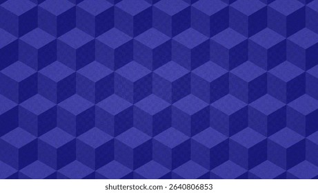 Blue Geometric Pattern With 3d Cube. Abstract Vector Background.  Optical Illusion Design With Blue Cube Texture. Graphic Bg With Tile And Geometry Block. Rectangle Shape Wallpaper. Mosaic Hexagon.