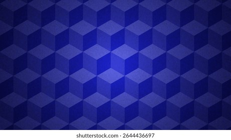 Blauw geometrisch patroon met 3D Cube. Abstracte vectorachtergrond.  Optische illusie ontwerp met blauwe kubus textuur. Grafische tas met tegel en geometrie blok. Rechthoekige vorm behang. Mozaïek Hexagon.