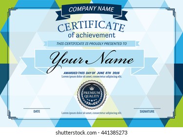 Blue Geometric Pattern Certificate Diploma template vector illustration