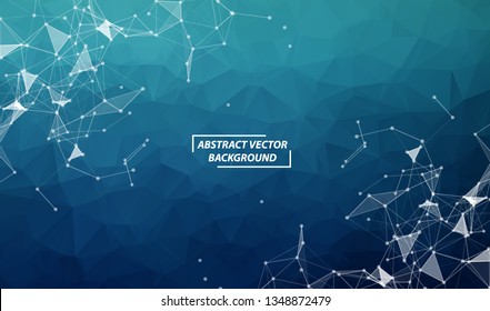 Blue Geometric Polygonal background molecule and communication. Connected lines with dots. Minimalism background. Concept of the science, chemistry, biology, medicine, technology.