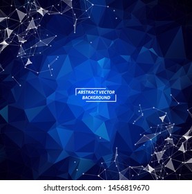 Blue Geometric Polygonal background molecule and communication. Connected lines with dots. Minimalism background. Concept of the science, chemistry, biology, medicine, technology.