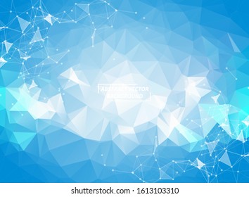 Blue Geometric Polygonal background molecule and communication. Connected lines with dots. Minimalism background. Concept of the science, chemistry, biology, medicine, technology.