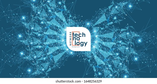 Molécula de fondo geométrica azul y poligonal y comunicación. Líneas conectadas con puntos. Fondo minimalista. Concepto de ciencia, química, biología, medicina, tecnología.