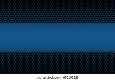Blue geometric polygons background with place for your text, hexagon symbol, abstract black metallic wallpaper, vector illustration
