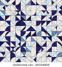 Blue geometric retro background. Circles, squares and triangles. Seamless pattern, vector illustration, EPS 10