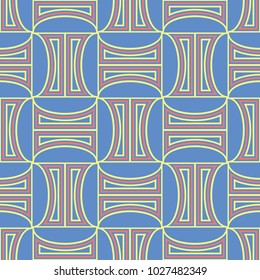 Blue geometric seamless background. Bright multi colored design with red and yellow pattern for wallpapers, textile and fabrics