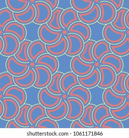 Blue geometric seamless background. Bright multi colored design with red and yellow pattern for wallpapers, textile and fabrics
