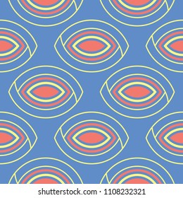 Blue geometric seamless background. Bright multi colored design with red and yellow pattern for wallpapers, textile and fabrics