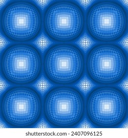 Blue geometric seamless pattern with 3D effect, cool lines and circles geometry background.