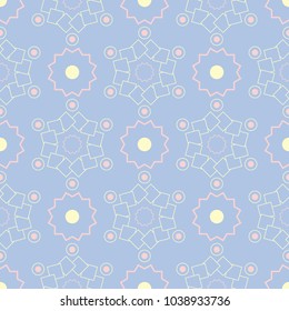 Blue geometric seamless pattern. Background with beige and pink elements for wallpapers, textile and fabrics