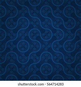 Blue geometric seamless pattern in chinese style. Vector background. Complex puzzle repeatable backdrop. Hieroglyph translation: Chinese New Year of the Rooster 2017