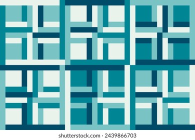 Blue geometric seamless pattern with crossing stripes in squares. Abstract background with simple graphic tiles with geometric grid ornament, vector illustration