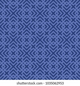 Blue geometric seamless pattern. Linear ornament with crosses. Patterned seamless background.