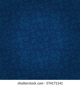 Blue geometric seamless pattern in spring leaves style.