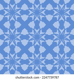 Blue Geometric Seamless Pattern with Tribal Shape. Pattern designed in Ikat, Aztec, Moroccan, Thai, Luxury Arabic Style. Ideal for Fabric Garment, Ceramics, Wallpaper. Vector Illustration.