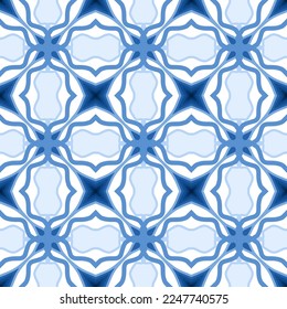 Blue Geometric Seamless Pattern with Tribal Shape. Pattern designed in Ikat, Aztec, Moroccan, Thai, Luxury Arabic Style. Ideal for Fabric Garment, Ceramics, Wallpaper. Vector Illustration.