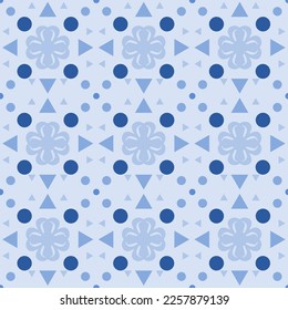 Blue Geometric Seamless Pattern with Tribal Shape. Pattern designed in Ikat, Aztec, Moroccan, Thai, Luxury Arabic Style. Ideal for Fabric Garment, Ceramics, Wallpaper. Vector Illustration.