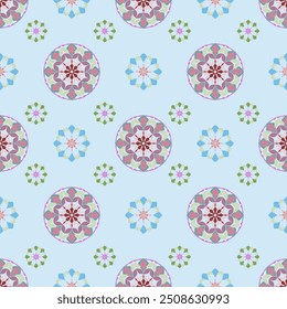Blue geometric seamless patterns that are traditional, ethnic, Navajo, or Native American Indian. designs for clothing, curtains, carpets, sarongs, Hmong, and fabric edges.