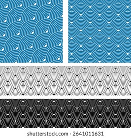 Blue geometric seamless repetitive Colorful vector curvy waves pattern texture background.