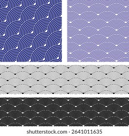 Blue geometric seamless repetitive Colorful vector curvy waves pattern texture background.