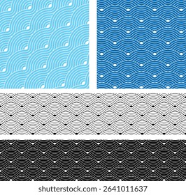 Blue geometric seamless repetitive Colorful vector curvy waves pattern texture background.