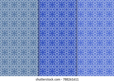 Blue geometric set of seamless patterns