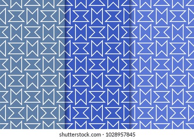 Blue geometric set of vertical seamless patterns for web, textile and wallpapers
