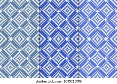 Blue geometric set of vertical seamless patterns for web, textile and wallpapers